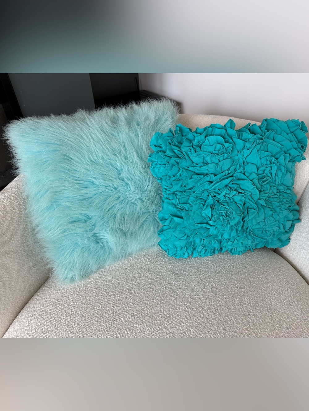Aqua Decorative Throw Pillow - Soft Faux Fur and Textured Ruffle Styles